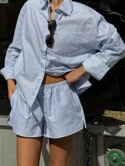 Best Djerf Avenue Breezy Classic Shirt Blue stripe