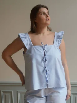 Sale Djerf Avenue Breezy Tie Top Blue