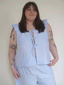 Sale Djerf Avenue Breezy Tie Top Blue