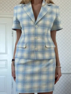 Online Djerf Avenue Brunch Blazer Blue Plaid