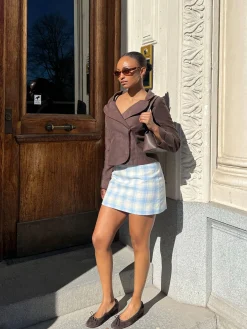 Clearance Djerf Avenue Brunch Mini Skirt Blue Plaid
