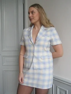 Clearance Djerf Avenue Brunch Mini Skirt Blue Plaid