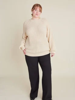 Outlet Djerf Avenue Chunky Raglan Roundneck Off White