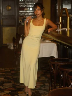 Sale Djerf Avenue Citrine Midi Slip Dress Light Yellow