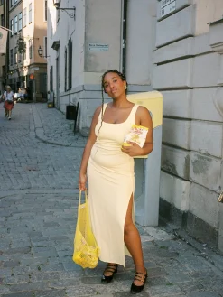 Sale Djerf Avenue Citrine Midi Slip Dress Light Yellow