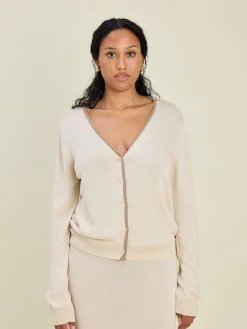 Best Djerf Avenue Contrast V-neck Cardigan Ivory