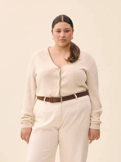 Best Djerf Avenue Contrast V-neck Cardigan Ivory