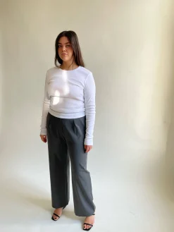 Djerf Avenue Daily Long Sleeve Top Ribbed White
