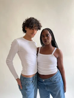 Djerf Avenue Daily Long Sleeve Top Ribbed White