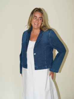 Hot Djerf Avenue Day-to-day Denim Blazer Dark Blue