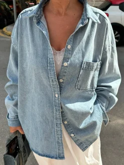Hot Djerf Avenue Denim Shirt Washed Blue
