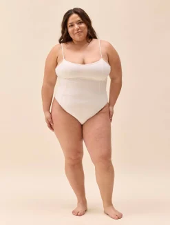 Online Djerf Avenue Embroidered Essential Swimsuit Cream