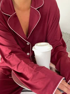 Outlet Djerf Avenue Go Slow PJ Shirt Burgundy