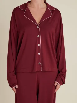 Outlet Djerf Avenue Go Slow PJ Shirt Burgundy