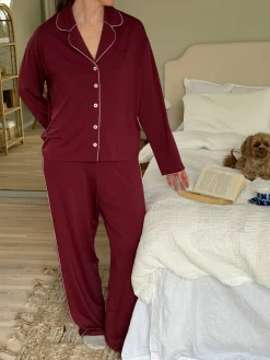 Outlet Djerf Avenue Go Slow PJ Shirt Burgundy