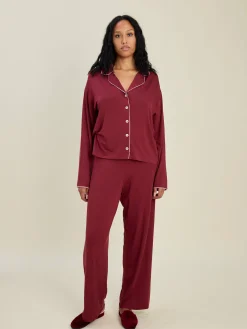 Outlet Djerf Avenue Go Slow PJ Shirt Burgundy