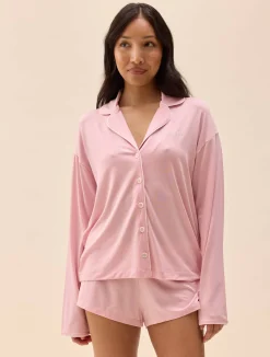 Sale Djerf Avenue Go Slow PJ Shirt Pink/White