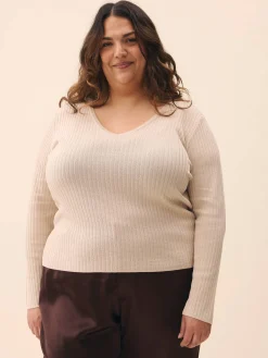 New Djerf Avenue Knitted Long Sleeve Top Taupe