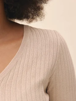 New Djerf Avenue Knitted Long Sleeve Top Taupe