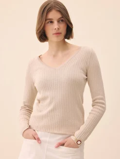 New Djerf Avenue Knitted Long Sleeve Top Taupe