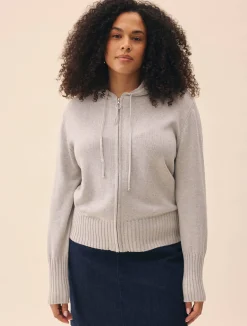 Online Djerf Avenue Knitted Zip Hoodie Light Grey