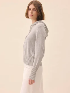 Online Djerf Avenue Knitted Zip Hoodie Light Grey