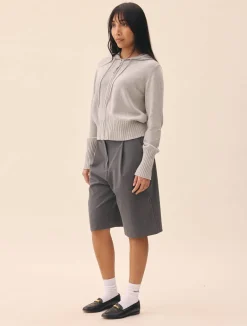 Online Djerf Avenue Knitted Zip Hoodie Light Grey