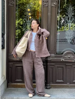 New Djerf Avenue Linen Pants Brown