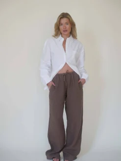 New Djerf Avenue Linen Pants Brown
