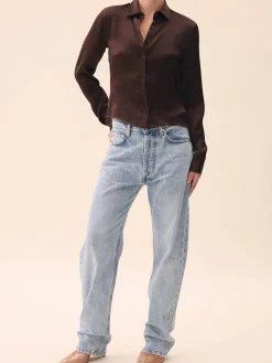 Online Djerf Avenue Little Viscose Shirt Dark mocha