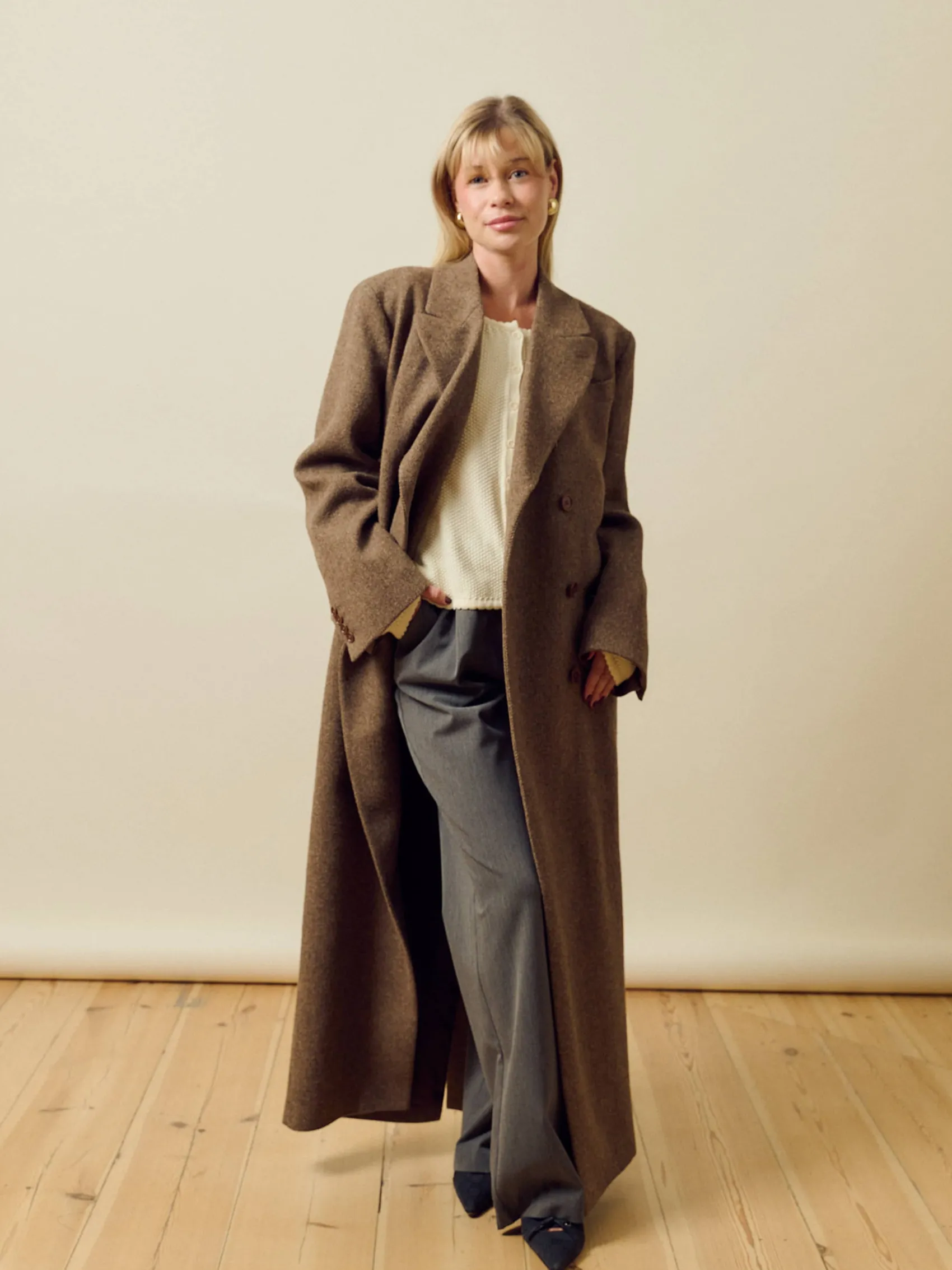 Outlet Djerf Avenue Long Wool Coat Brown Herringbone