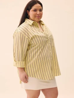 Discount Djerf Avenue Poplin Classic Shirt Honey Stripe