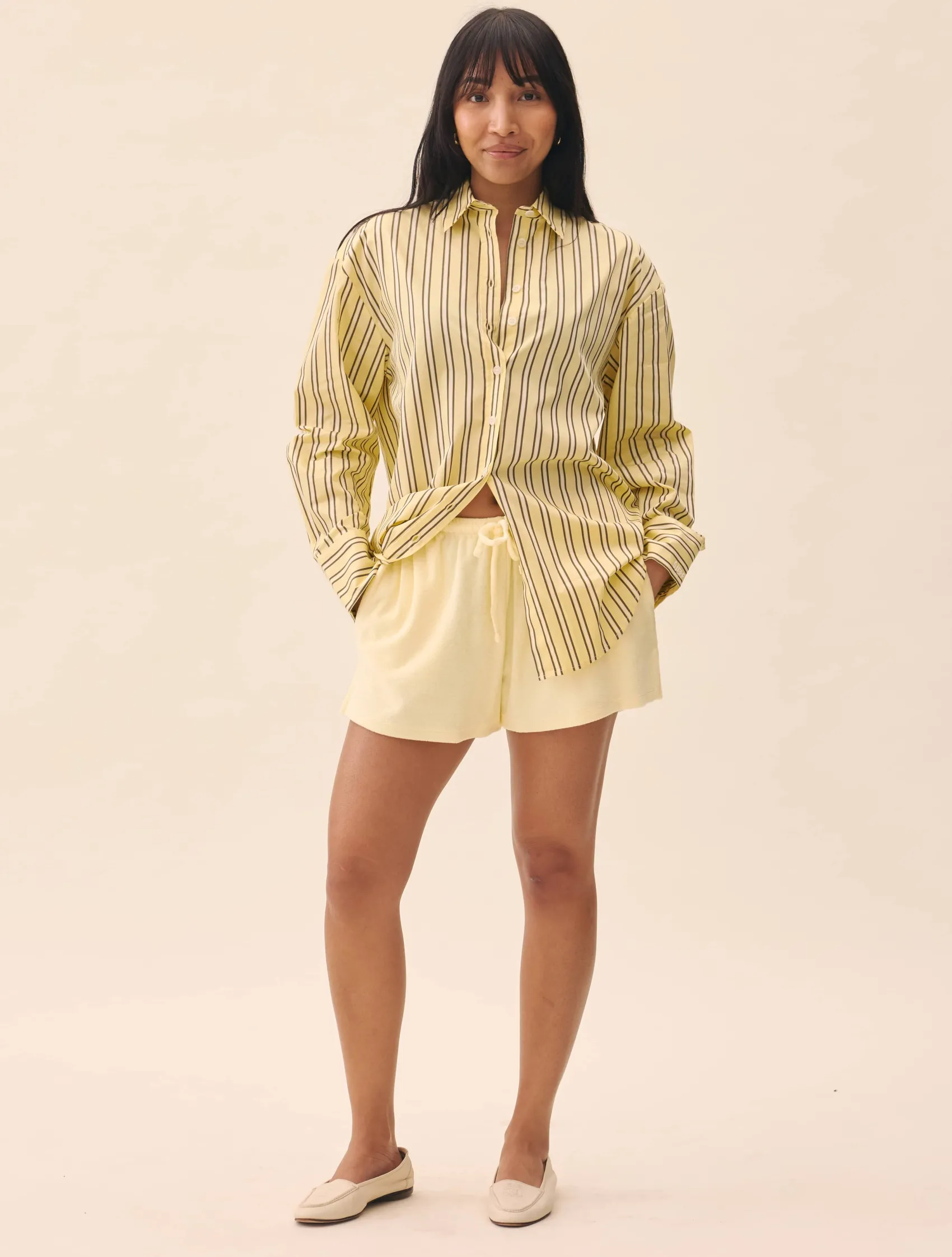 Discount Djerf Avenue Poplin Classic Shirt Honey Stripe