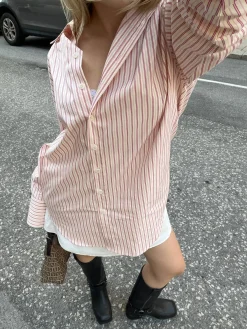 New Djerf Avenue Poplin Classic Shirt Pink Stripe