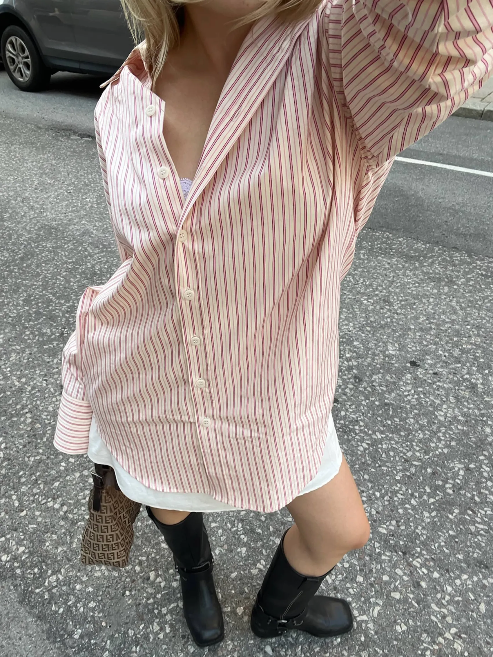 New Djerf Avenue Poplin Classic Shirt Pink Stripe