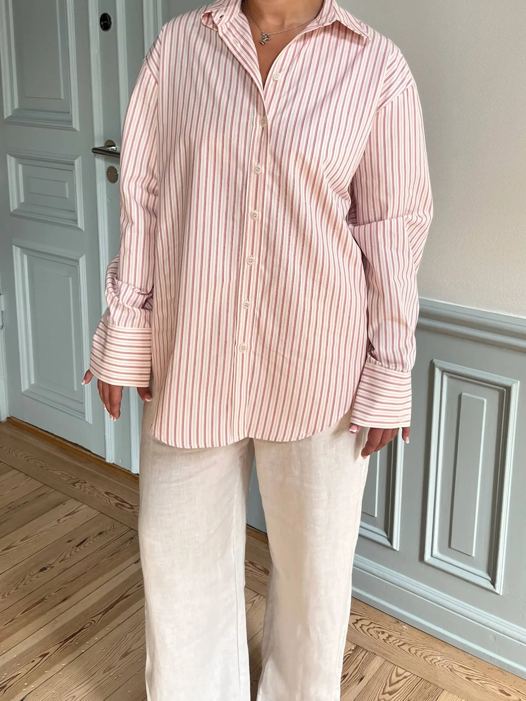 New Djerf Avenue Poplin Classic Shirt Pink Stripe