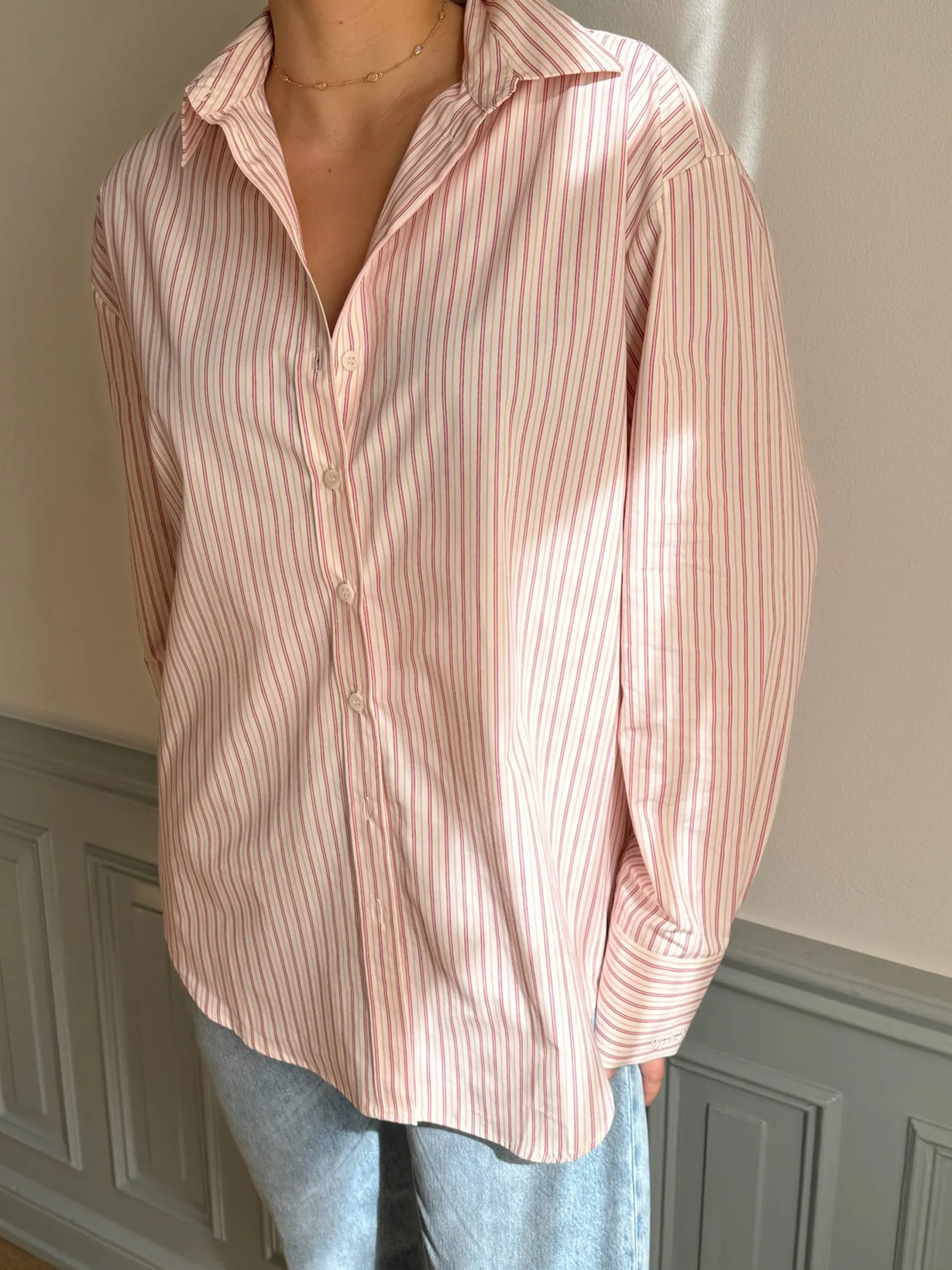 New Djerf Avenue Poplin Classic Shirt Pink Stripe