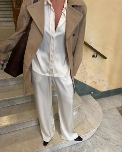 New Djerf Avenue Satin Pants Ivory