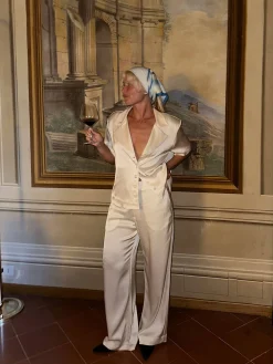 New Djerf Avenue Satin Pants Ivory