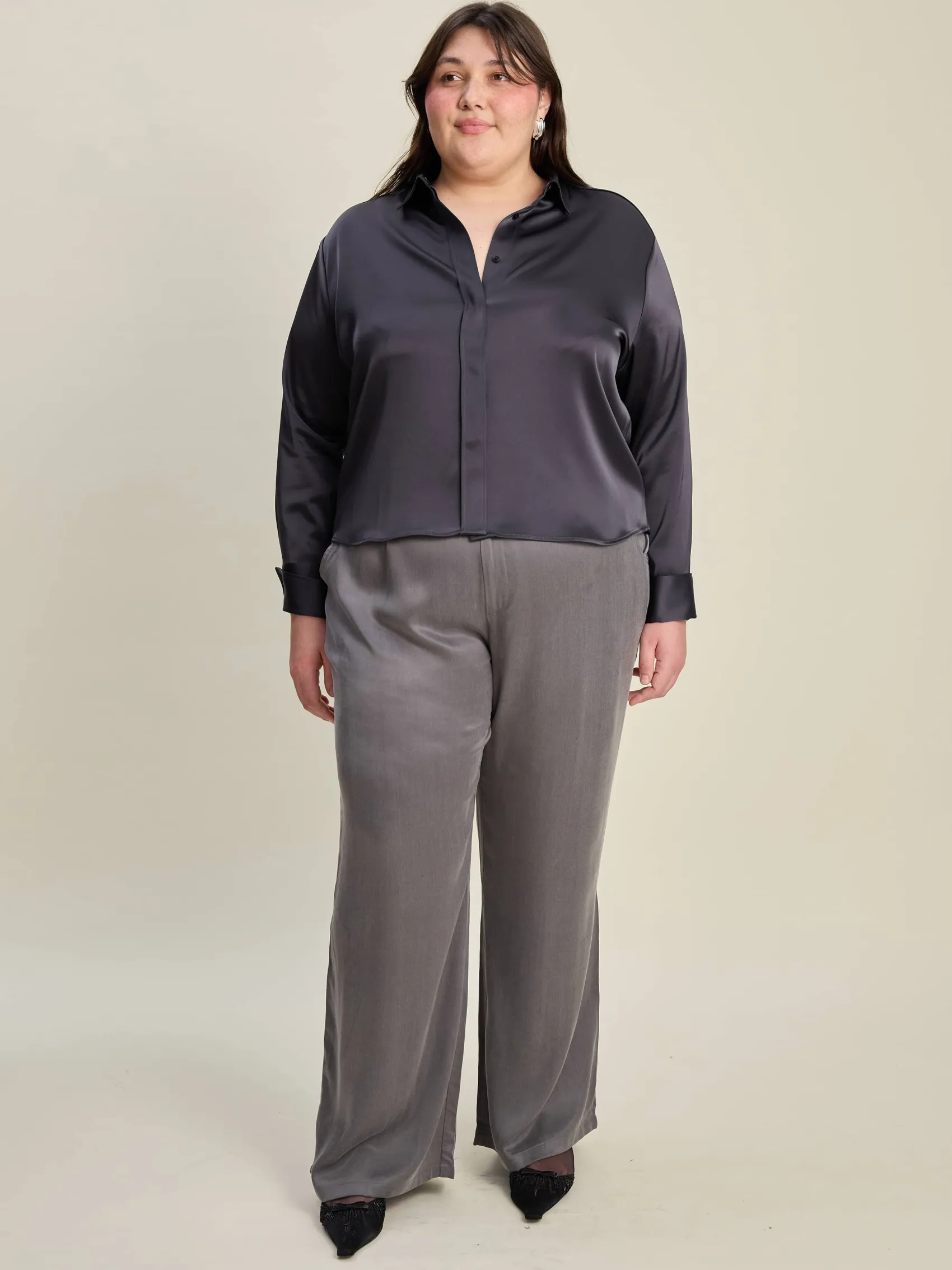 Clearance Djerf Avenue Satin Shirt Anthracite
