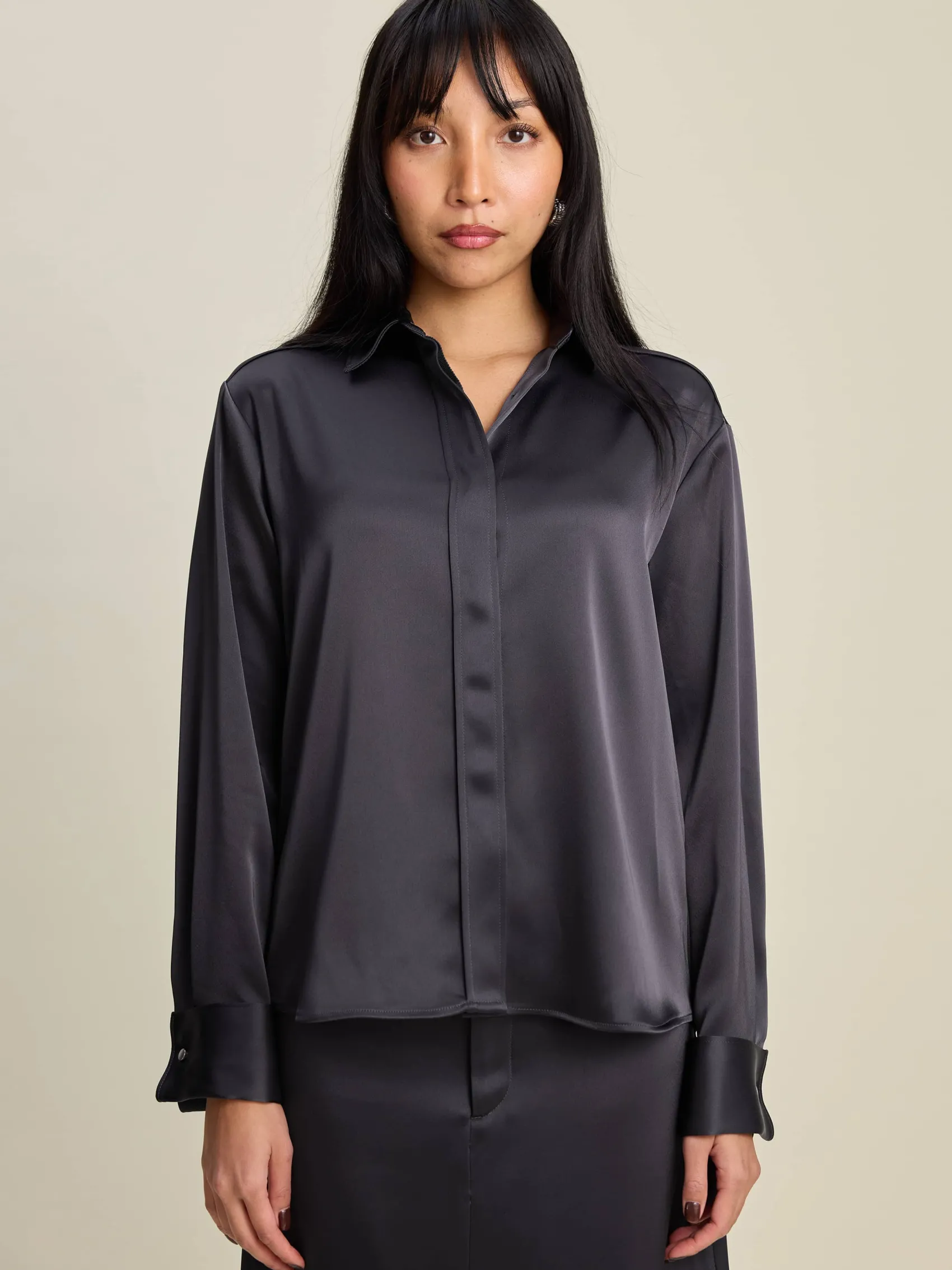 Clearance Djerf Avenue Satin Shirt Anthracite
