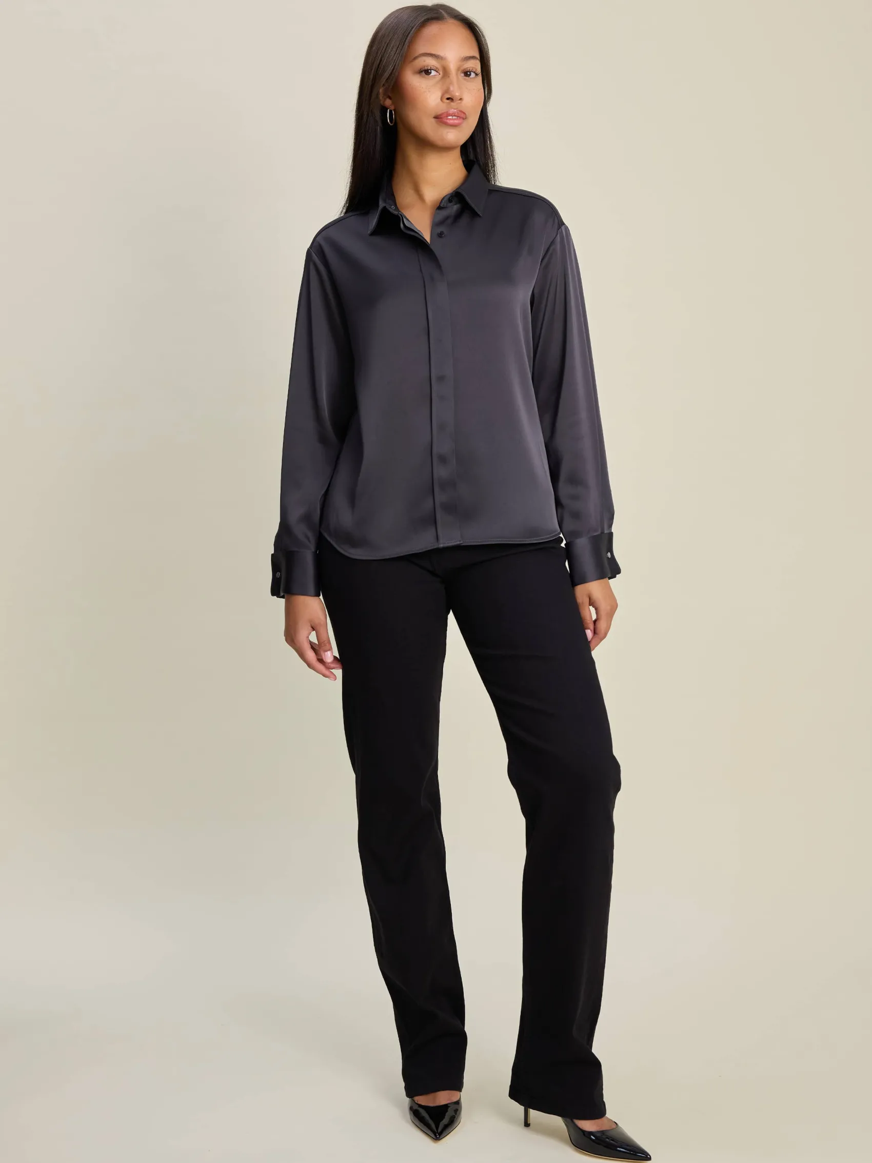 Clearance Djerf Avenue Satin Shirt Anthracite