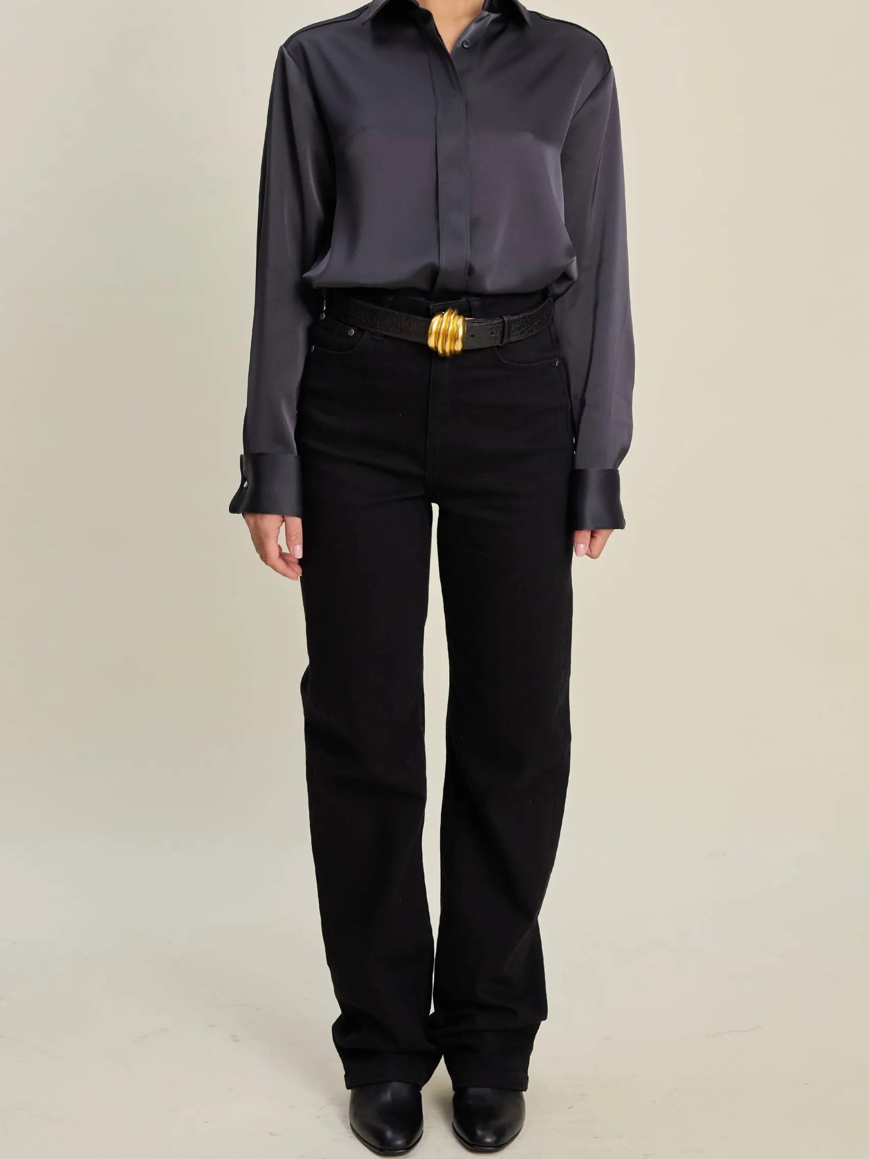 Clearance Djerf Avenue Satin Shirt Anthracite