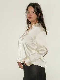 Discount Djerf Avenue Satin Shirt Ivory
