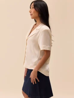 Outlet Djerf Avenue Satin Short Sleeve Blouse Ivory