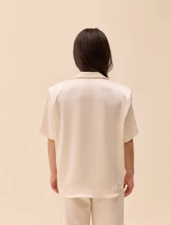 Outlet Djerf Avenue Satin Short Sleeve Blouse Ivory