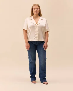 Outlet Djerf Avenue Satin Short Sleeve Blouse Ivory