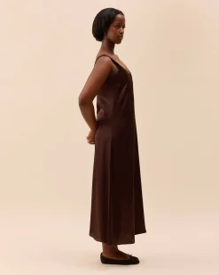 Clearance Djerf Avenue Satin Viscose Dress Dark mocha