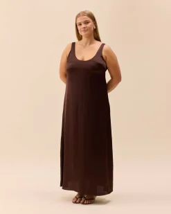 Clearance Djerf Avenue Satin Viscose Dress Dark mocha