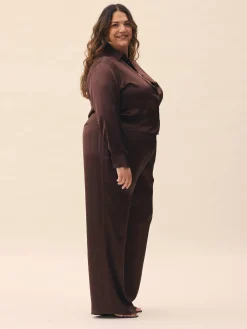 Discount Djerf Avenue Satin Viscose Pants Dark mocha